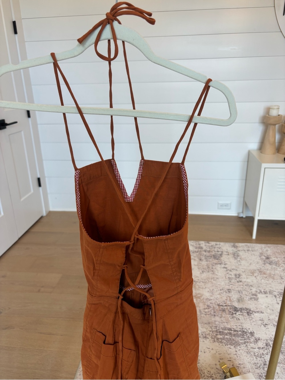 Maeve Rust-Orange Spaghetti-Strap Wide-Leg Jumpsuit - Picture 4 of 8